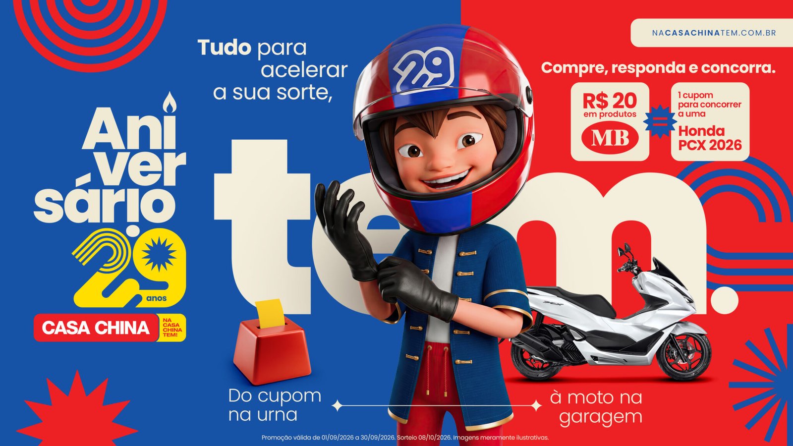 Casa China completa 29 anos com sorteio de uma Honda PCX 2026